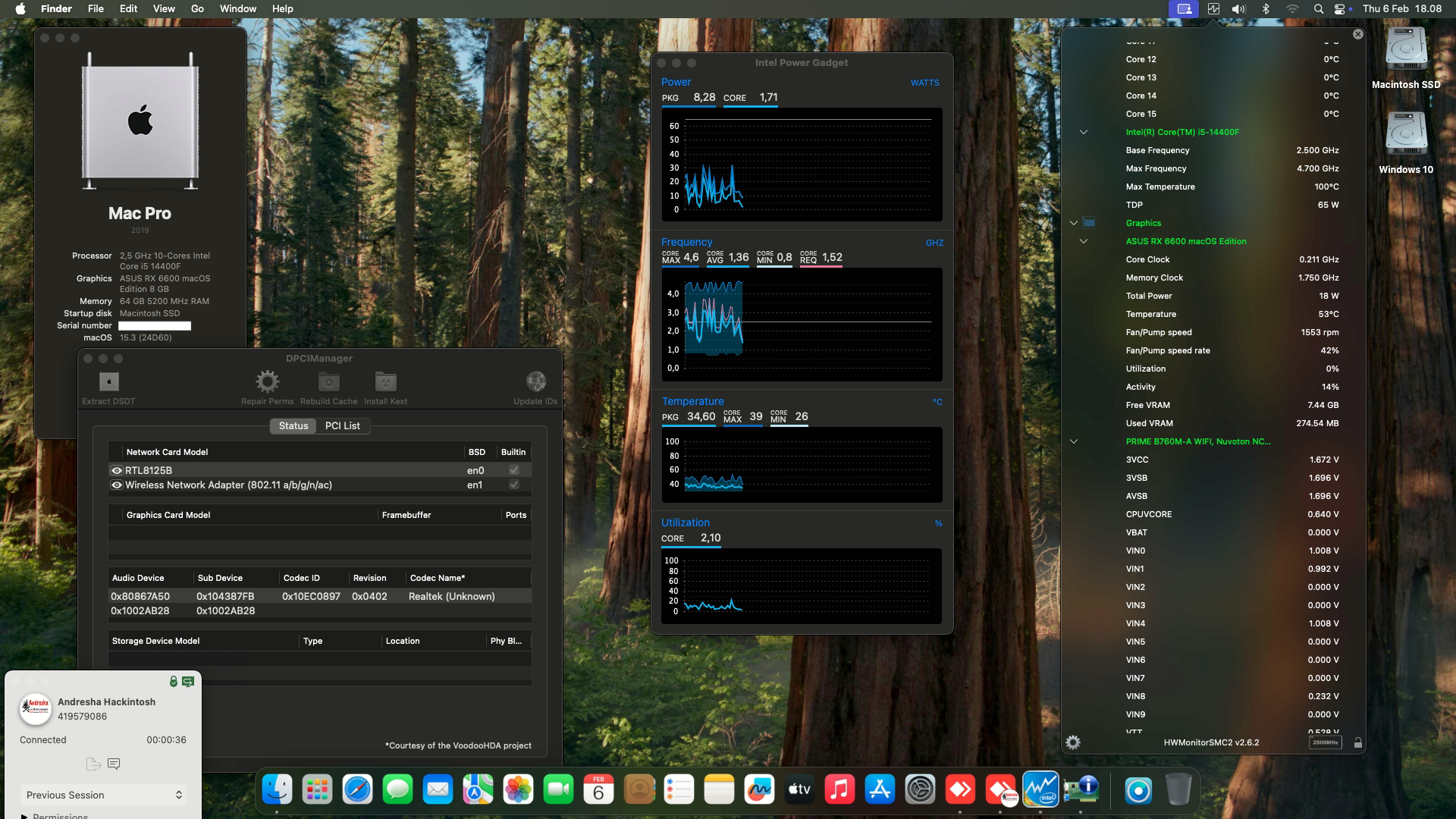 Success Hackintosh macOS Sequoia 15.3 Build 24D60 in Asus Prime B760M-A Wifi + Intel Core i5 14400F + Asus RX 6600